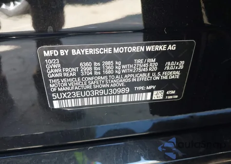 2024 BMW X5 xDrive40I from USA, damaged, VIN 5UX23EU03R9U30989